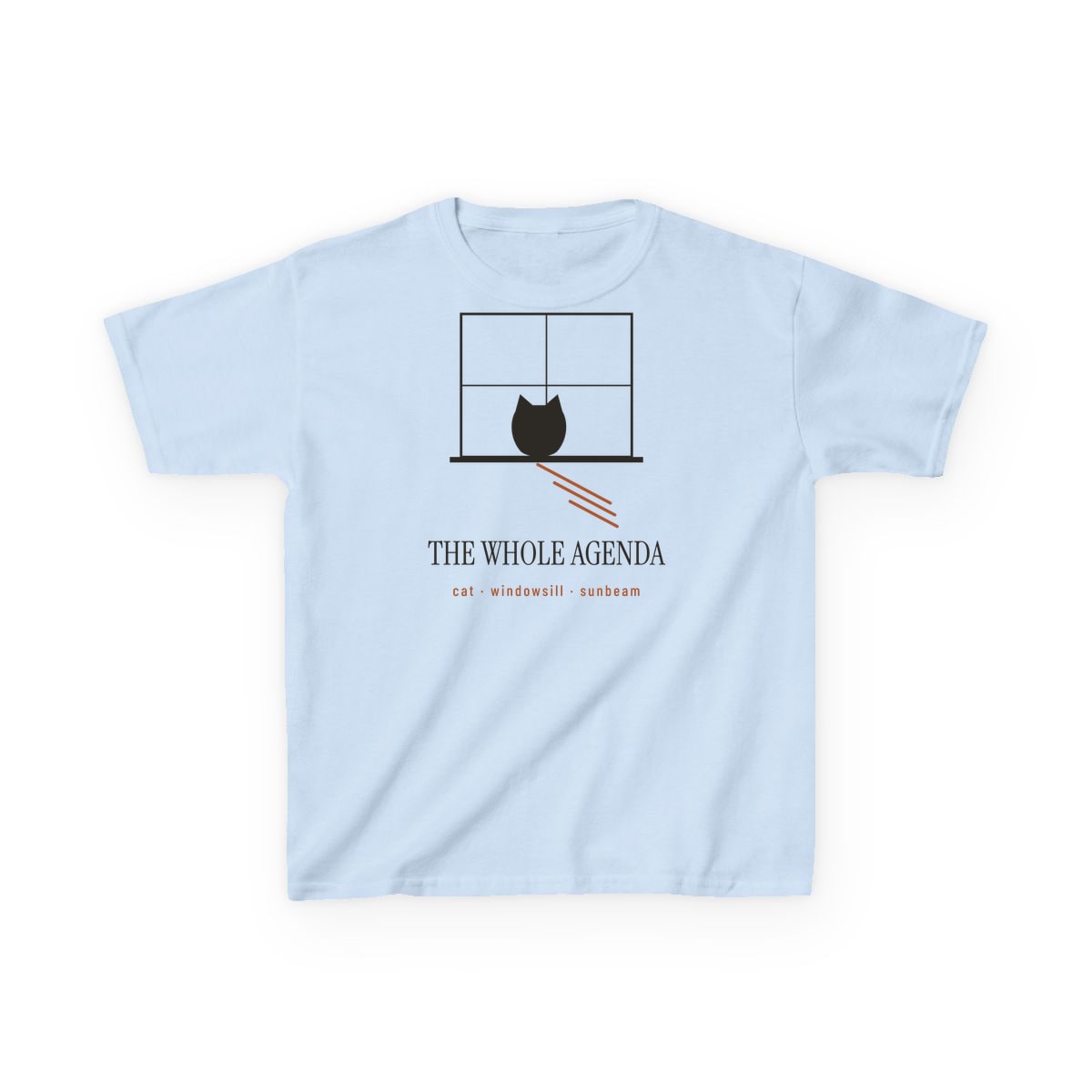Cat, Windowsill, Sunbeam, printed on a kids tee in Light Blue