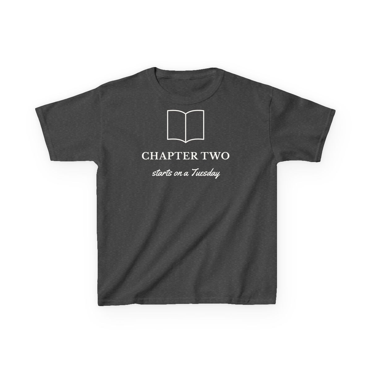 Chapter Two, printed on a kids tee in Dark Heather