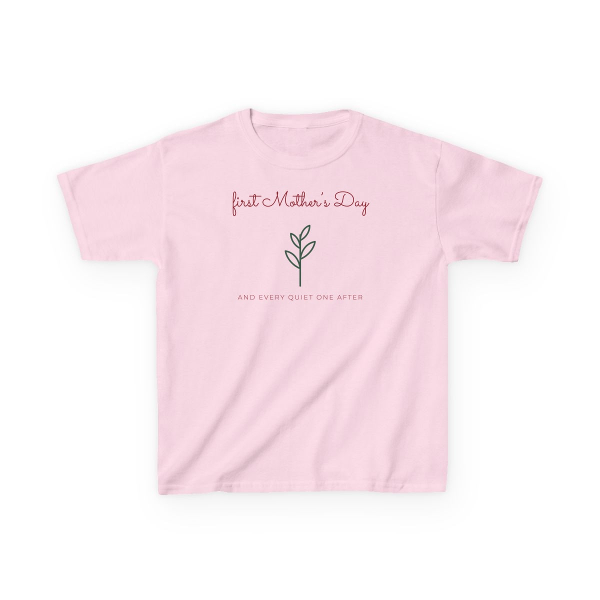 First Mother's Day Sprig, printed on a kids tee in Light Pink
