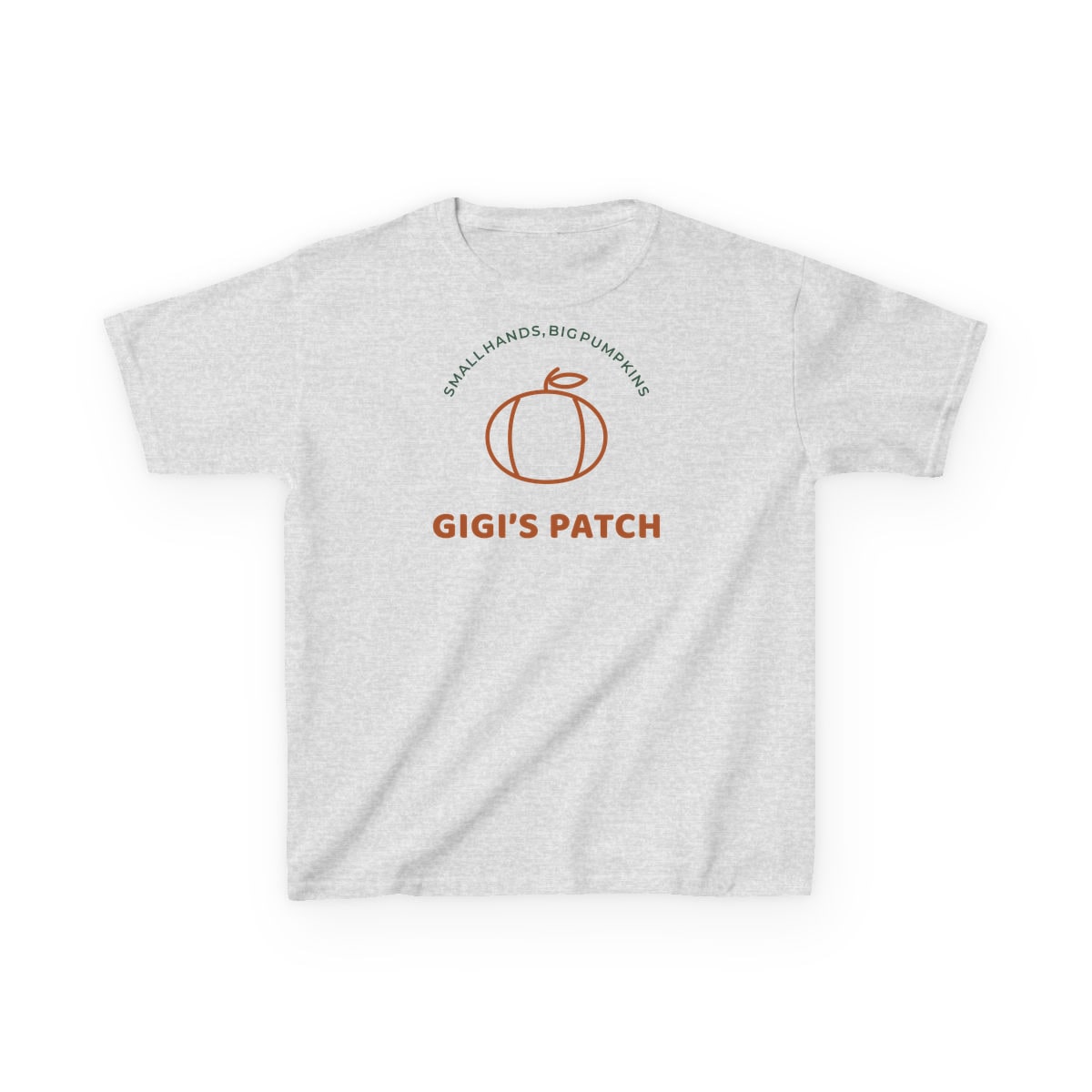 Gigi’s Pumpkin Patch, printed on a kids tee in Ash