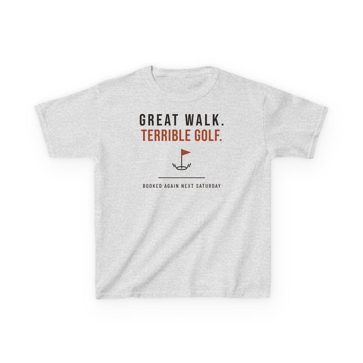 Great Walk, Terrible Golf, printed on a kids tee in Ash