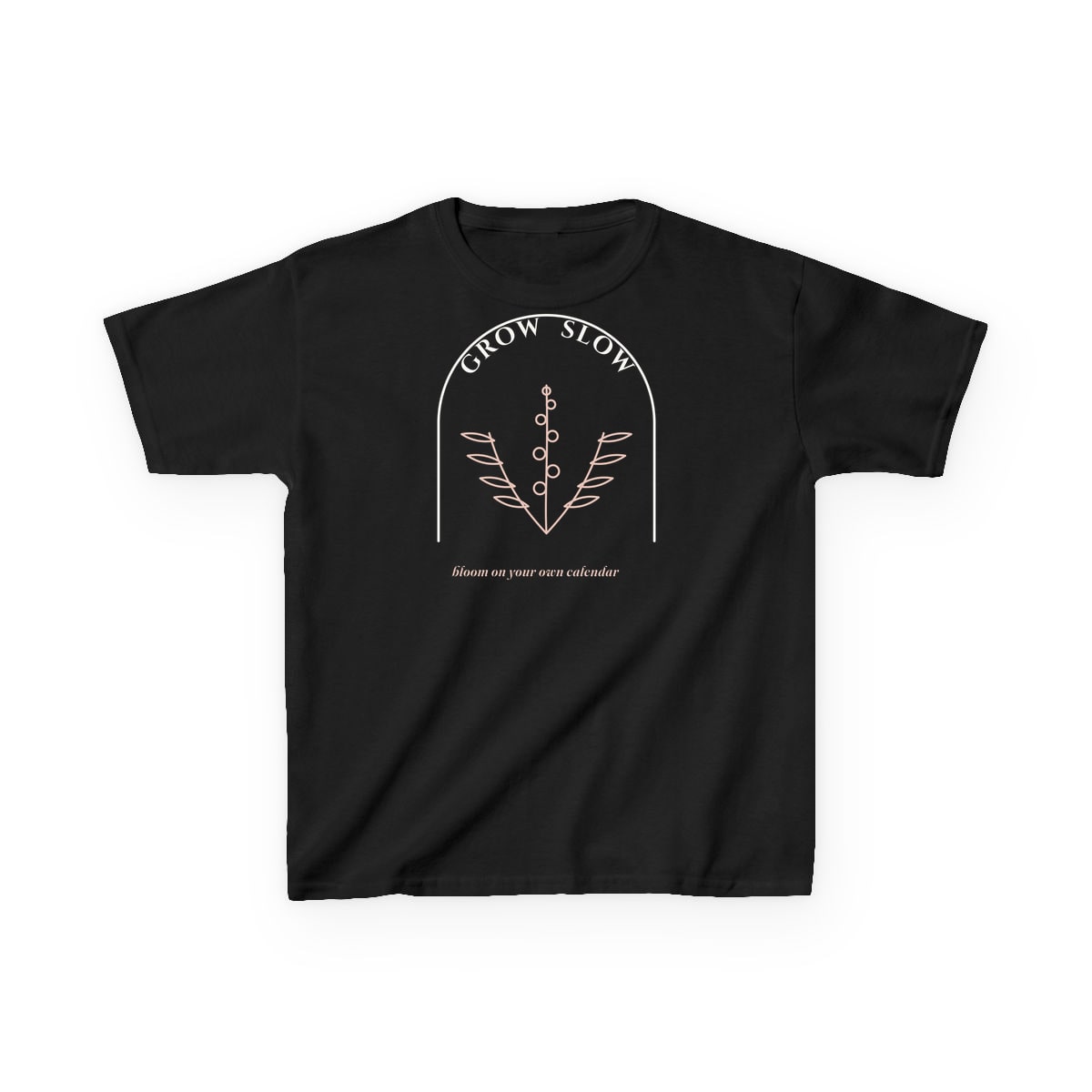Grow Slow Arch, printed on a kids tee in Black
