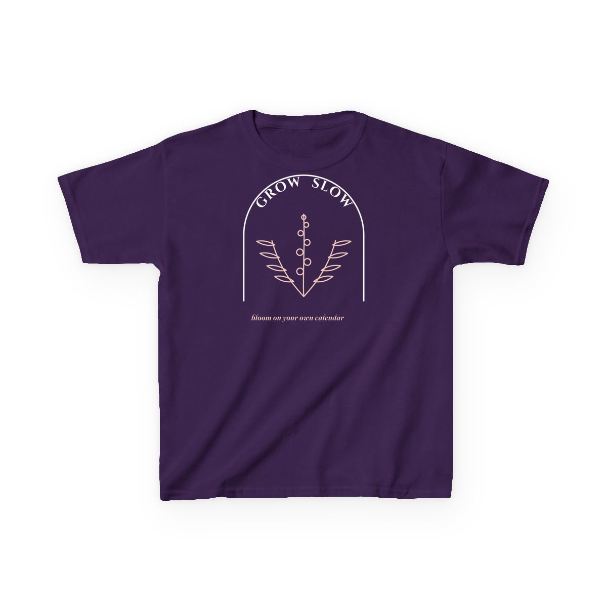Grow Slow Arch, printed on a kids tee in Purple