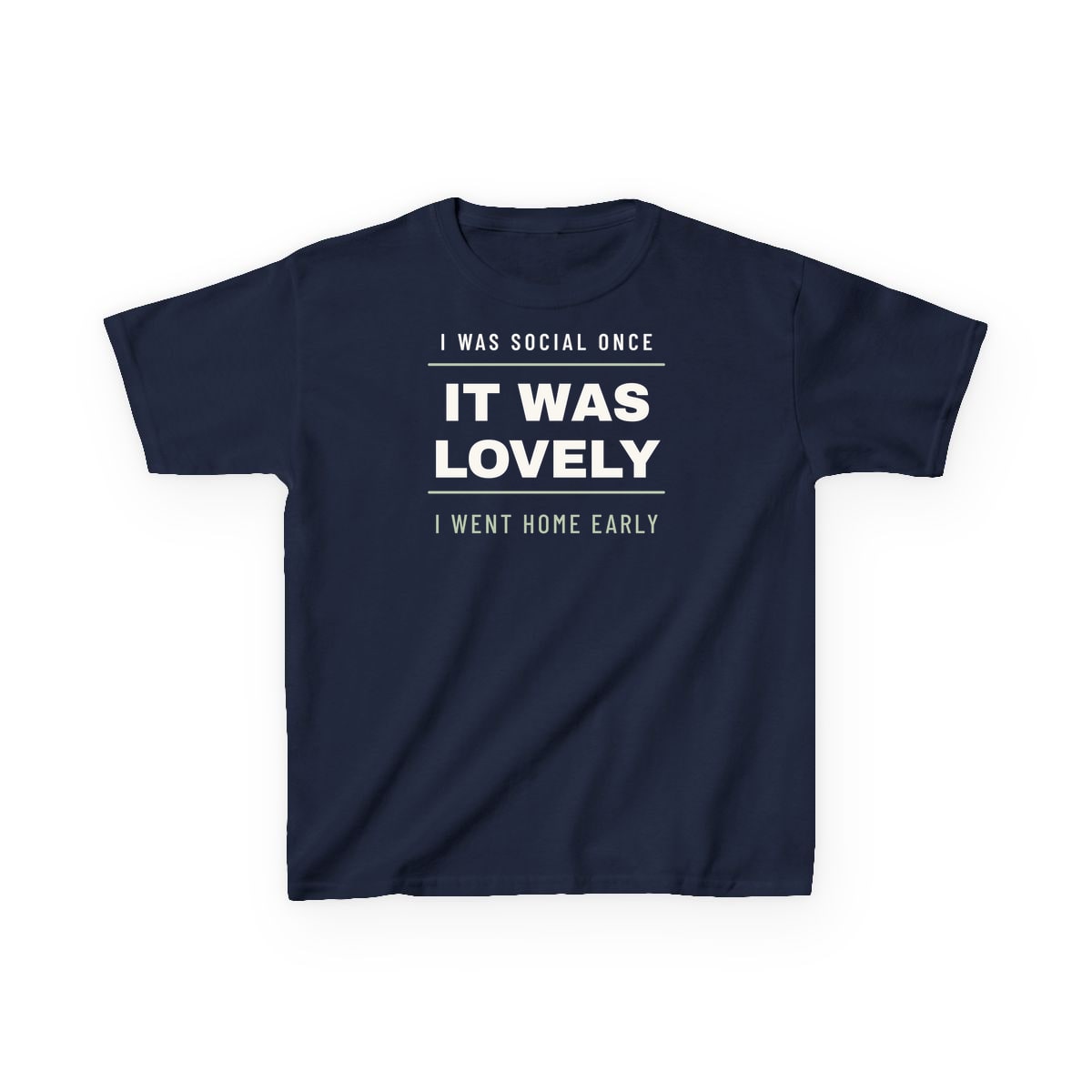 I Was Social Once, printed on a kids tee in Navy
