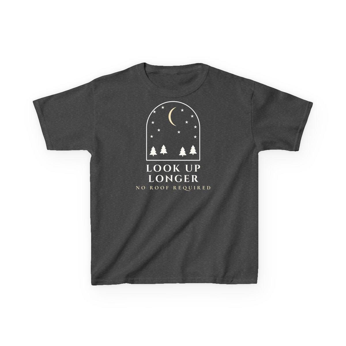 Look Up Longer, printed on a kids tee in Dark Heather