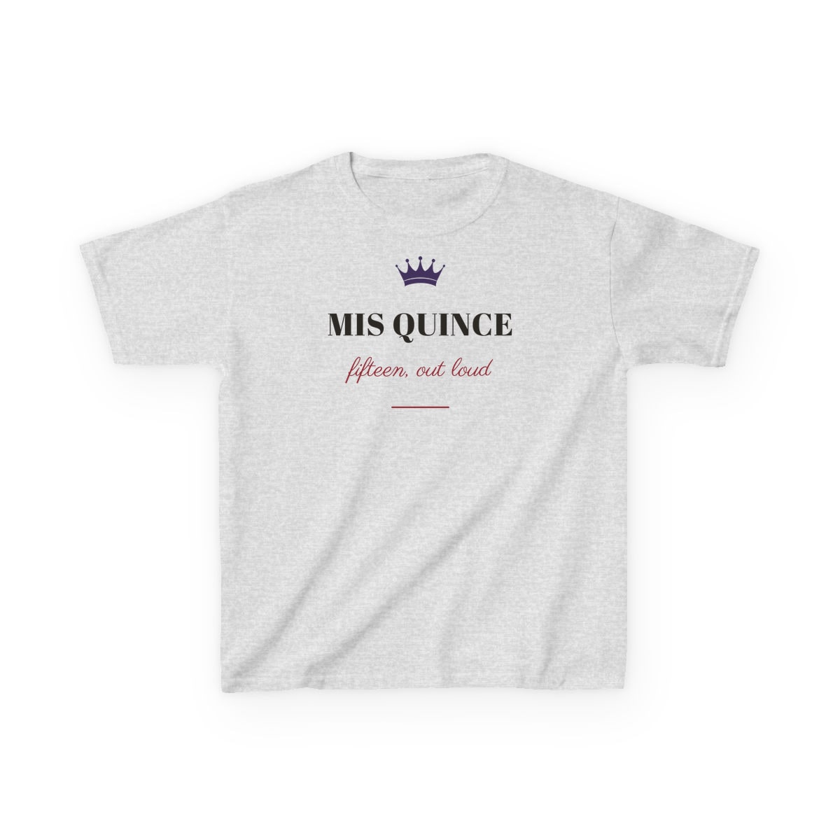 Mis Quince, printed on a kids tee in Ash