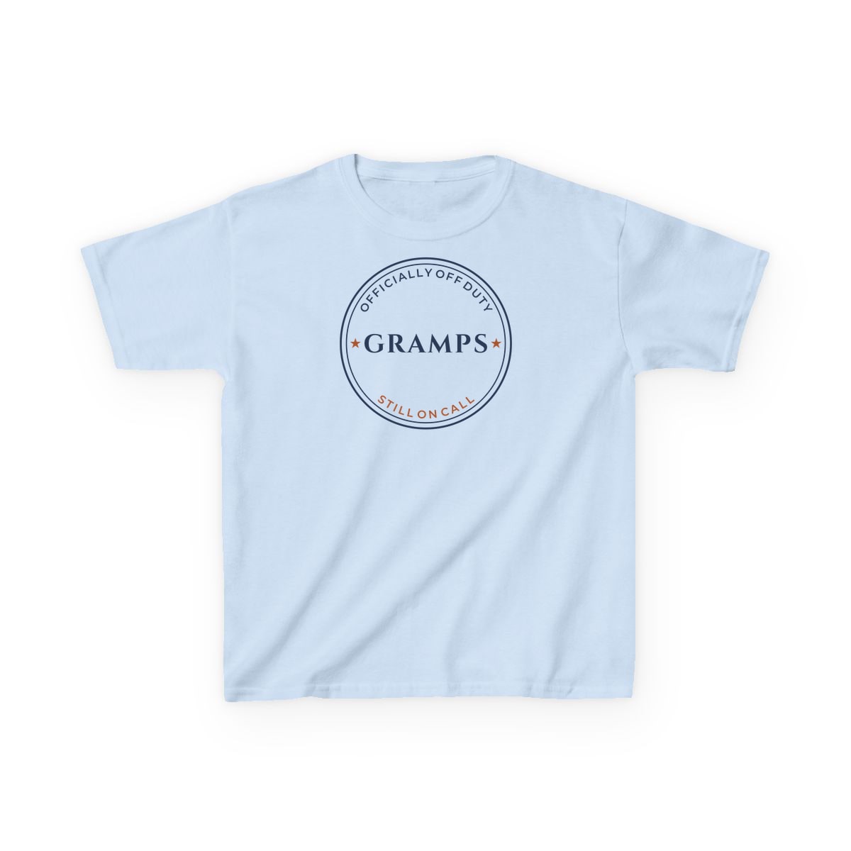 Off Duty, Still On Call, printed on a kids tee in Light Blue