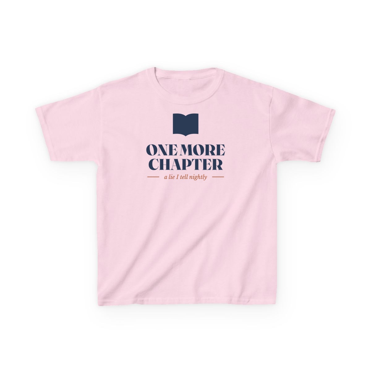 One More Chapter, printed on a kids tee in Light Pink