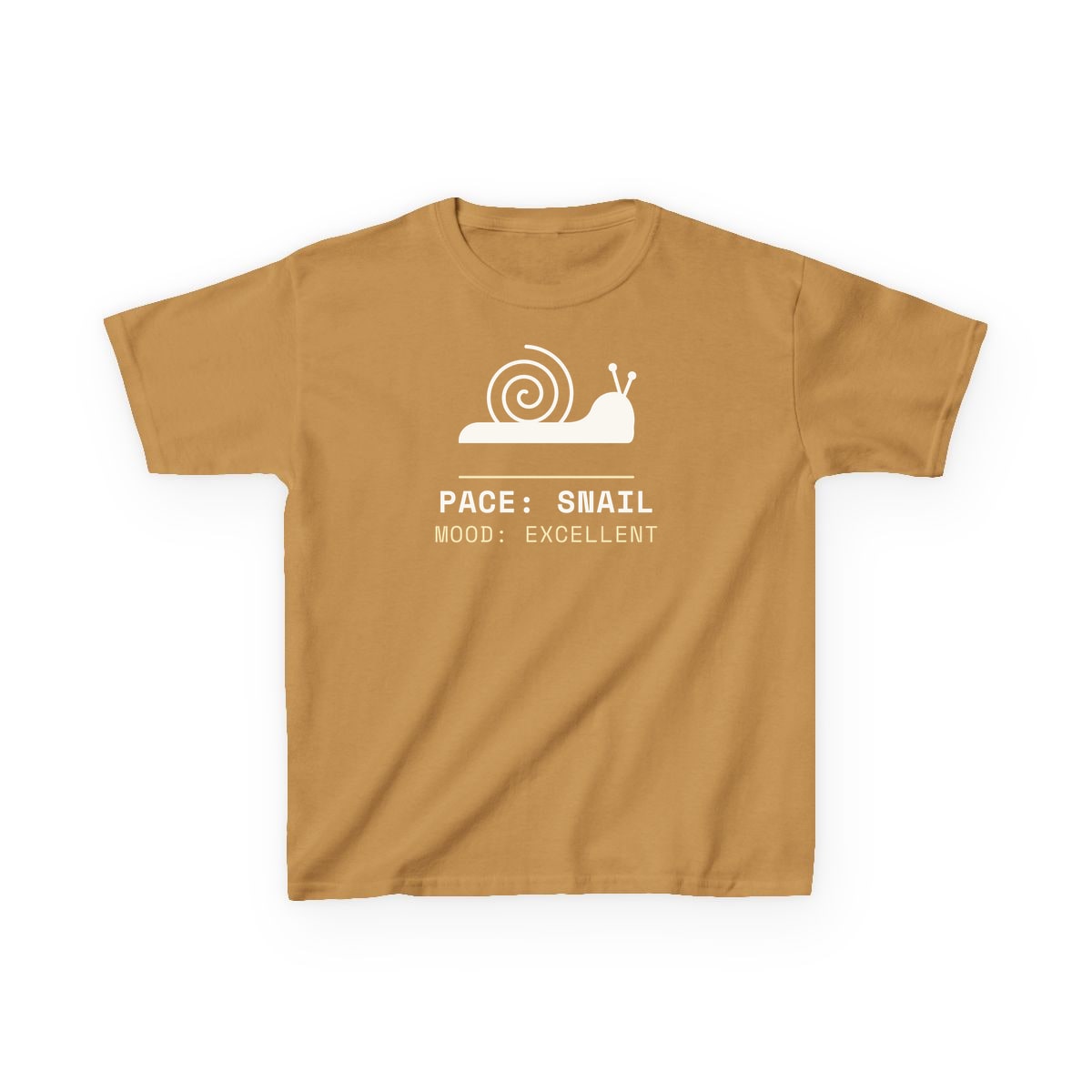 Pace: Snail, printed on a kids tee in Old Gold