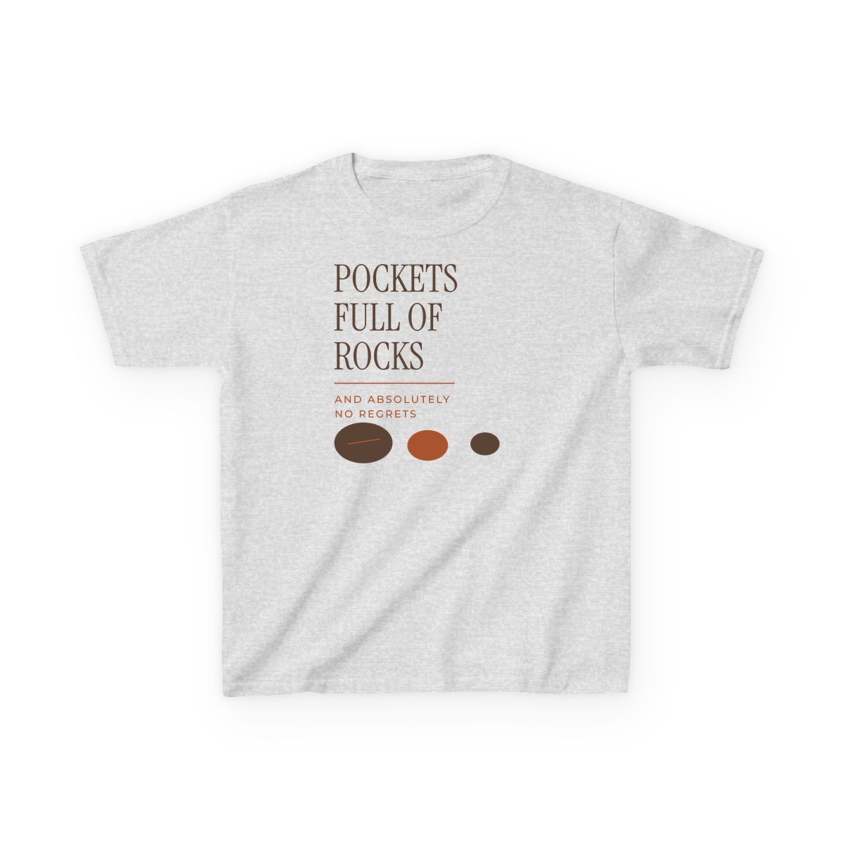 Pockets Full Of Rocks, printed on a kids tee in Ash