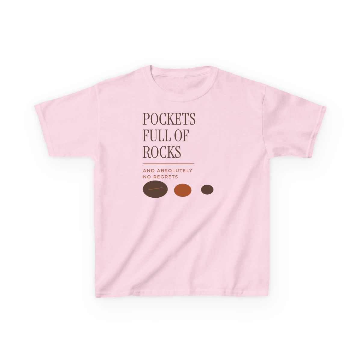 Pockets Full Of Rocks, printed on a kids tee in Light Pink