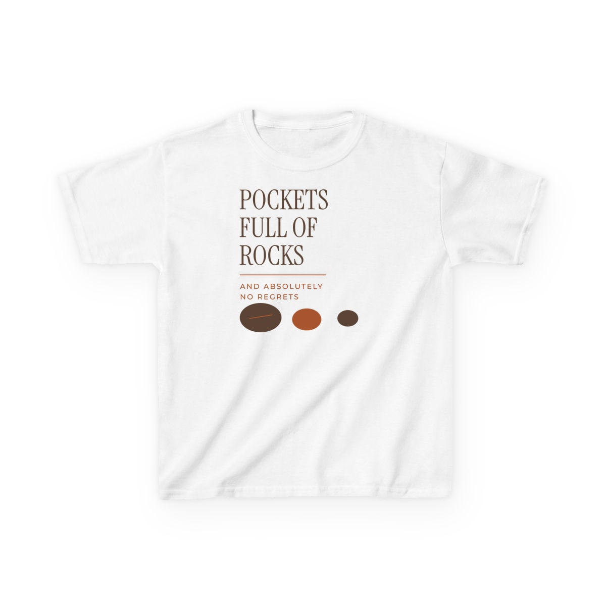 Pockets Full Of Rocks, printed on a kids tee in White