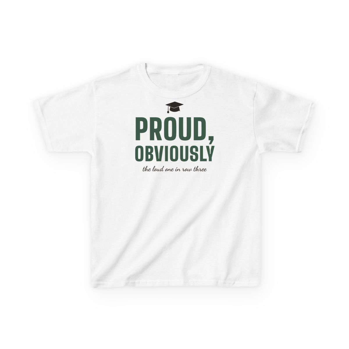 Proud, Obviously, printed on a kids tee in White