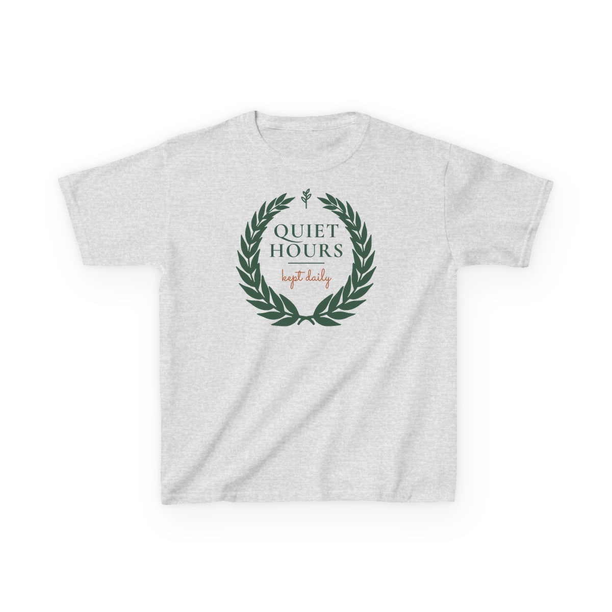 Quiet Hours, Kept Daily, printed on a kids tee in Ash