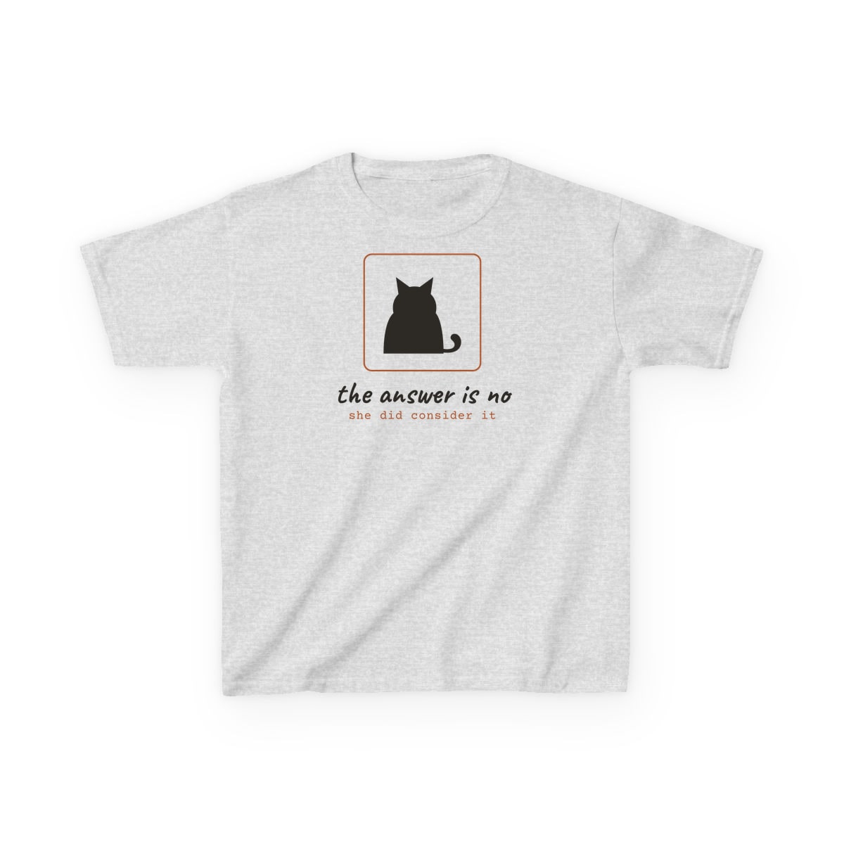 She Considered It, printed on a kids tee in Ash