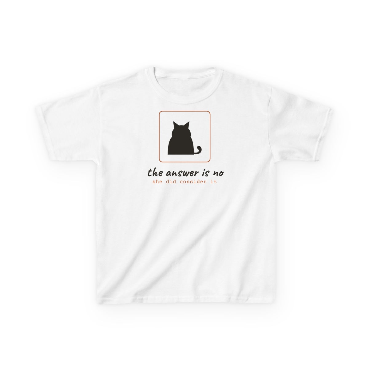 She Considered It, printed on a kids tee in White