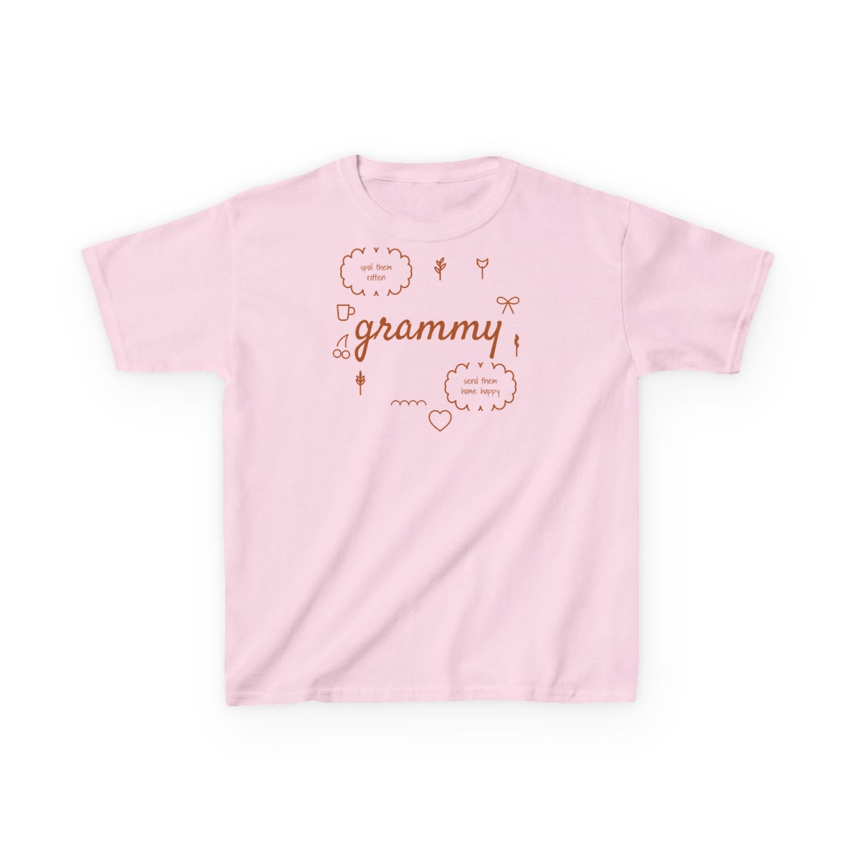 Spoil Them, Send Them Home, printed on a kids tee in Light Pink