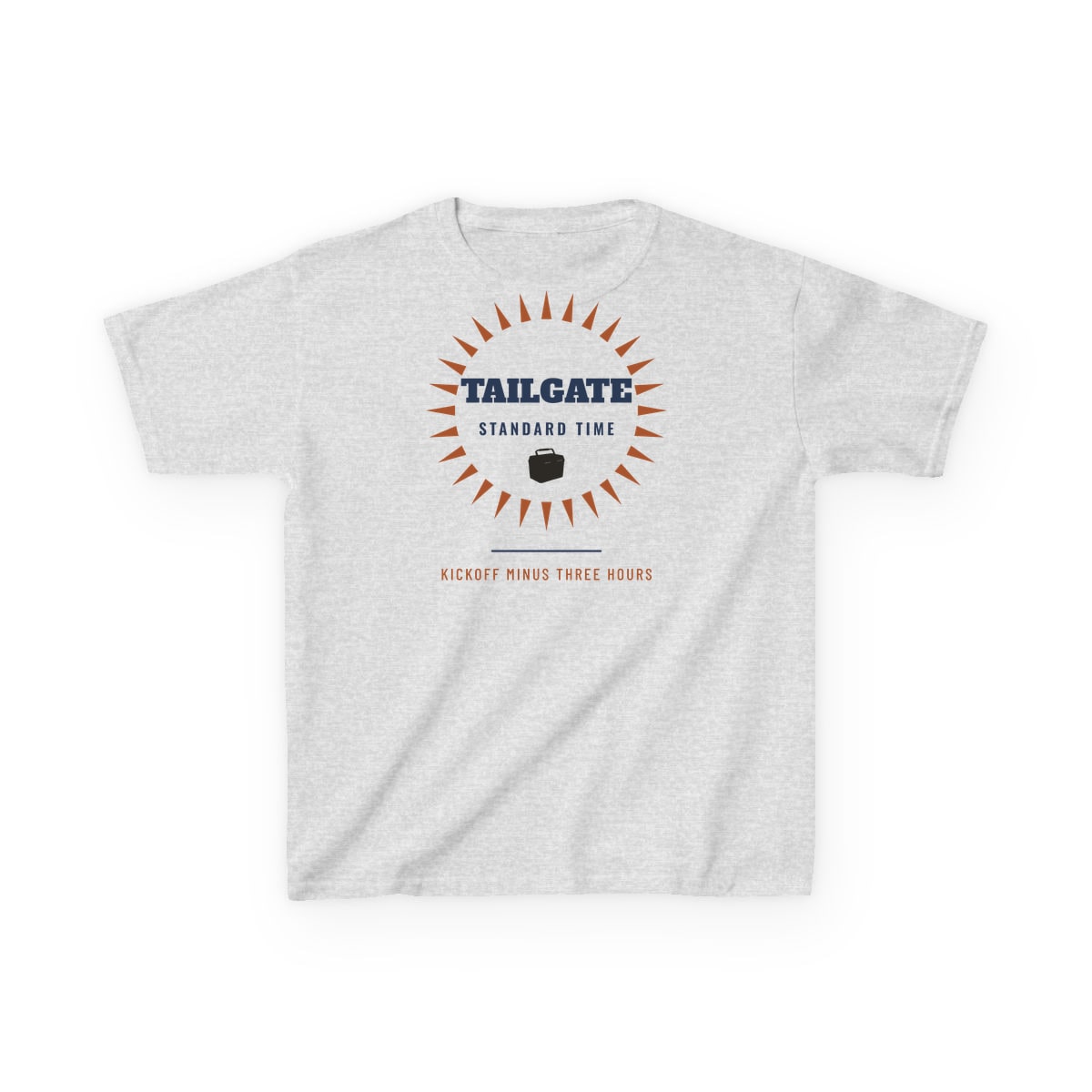 Tailgate Standard Time, printed on a kids tee in Ash
