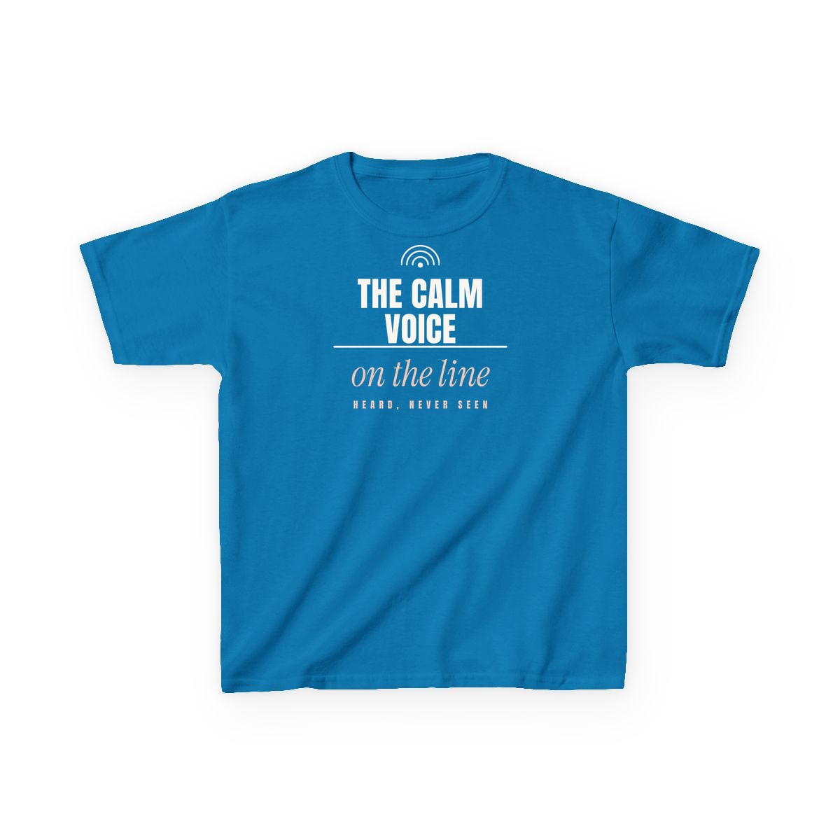 The Calm Voice On The Line, printed on a kids tee in Sapphire