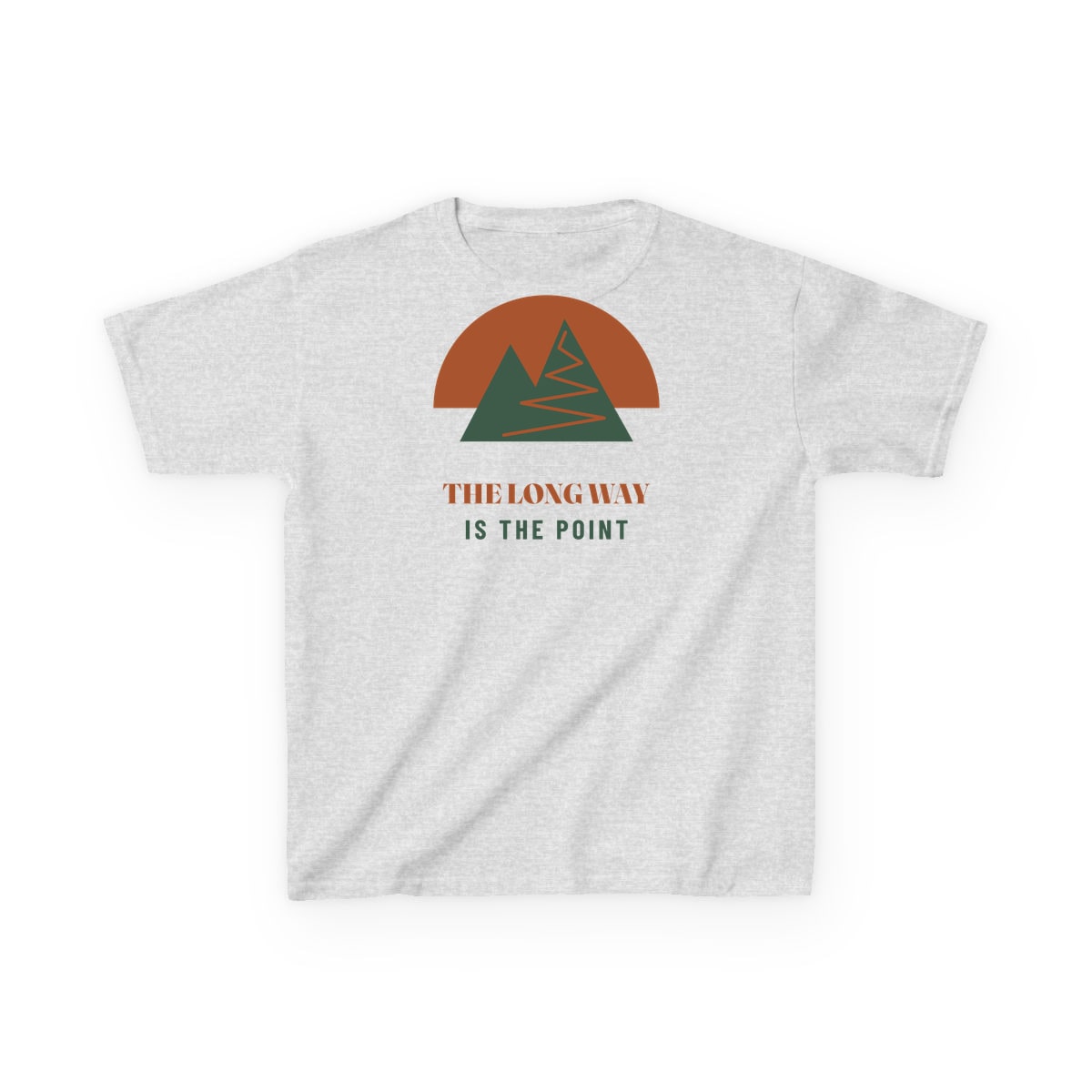 The Long Way Is The Point, printed on a kids tee in Ash
