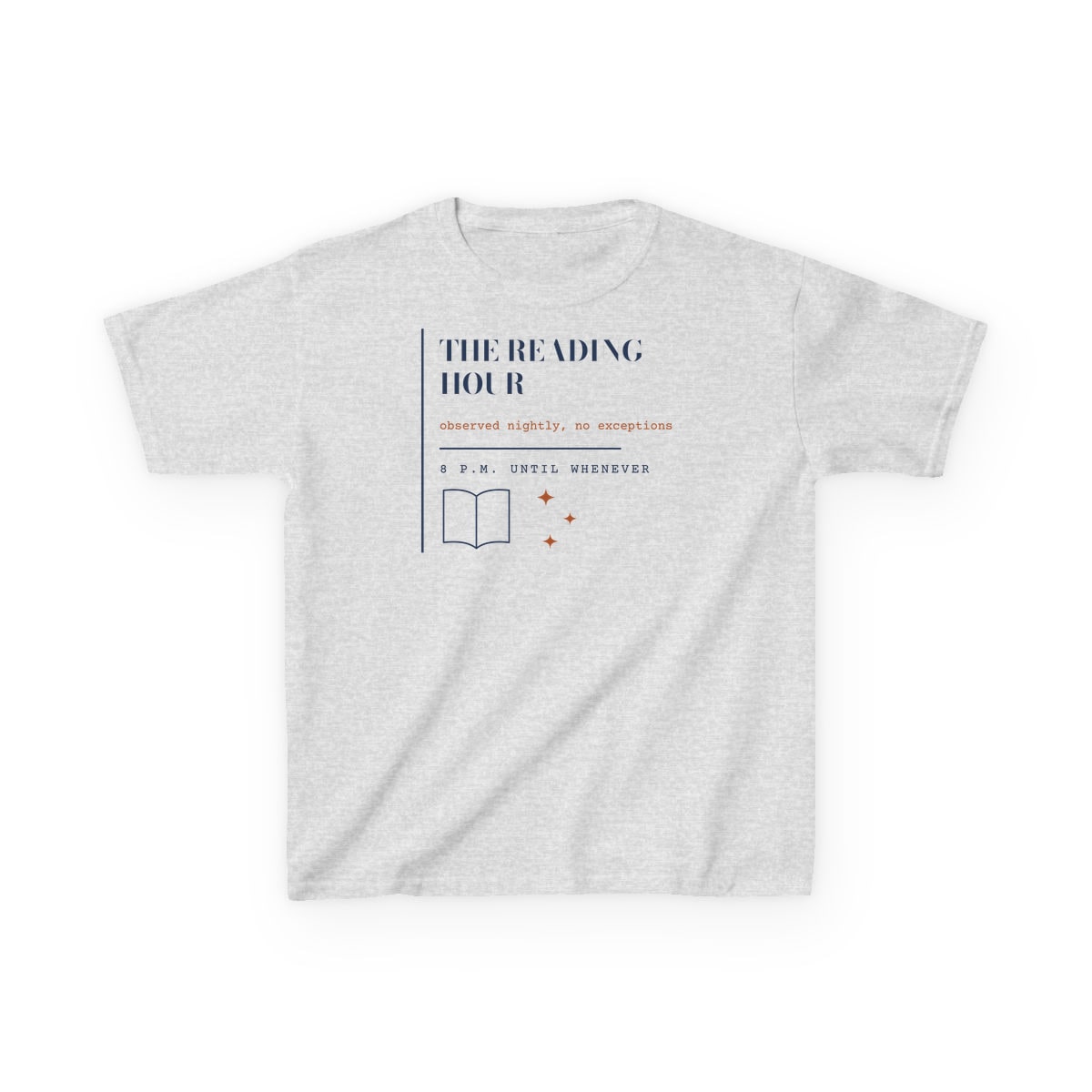 The Reading Hour, printed on a kids tee in Ash