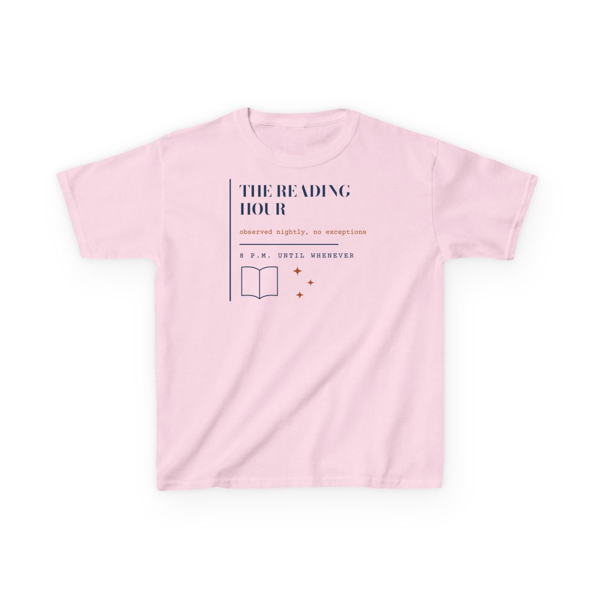 The Reading Hour, printed on a kids tee in Light Pink