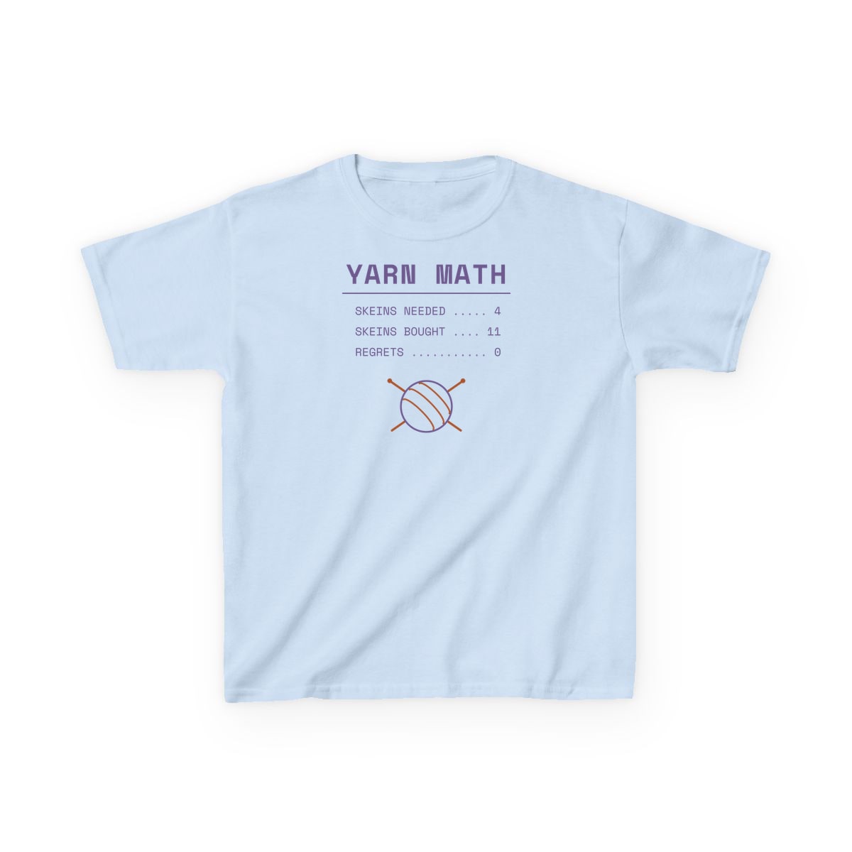 Yarn Math, printed on a kids tee in Light Blue