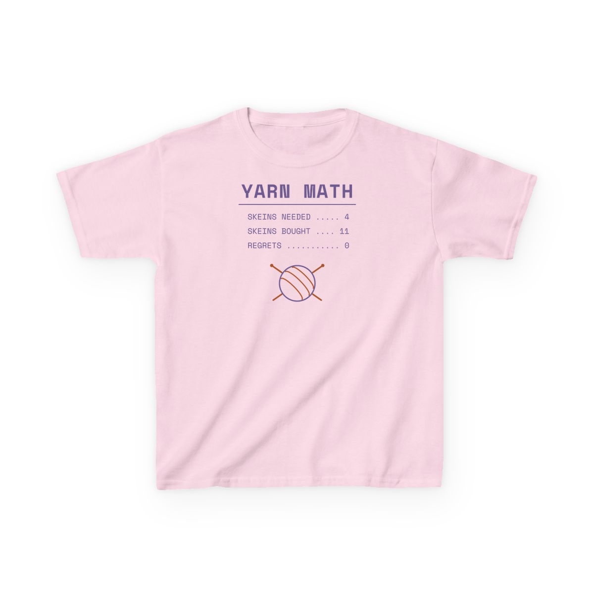Yarn Math, printed on a kids tee in Light Pink