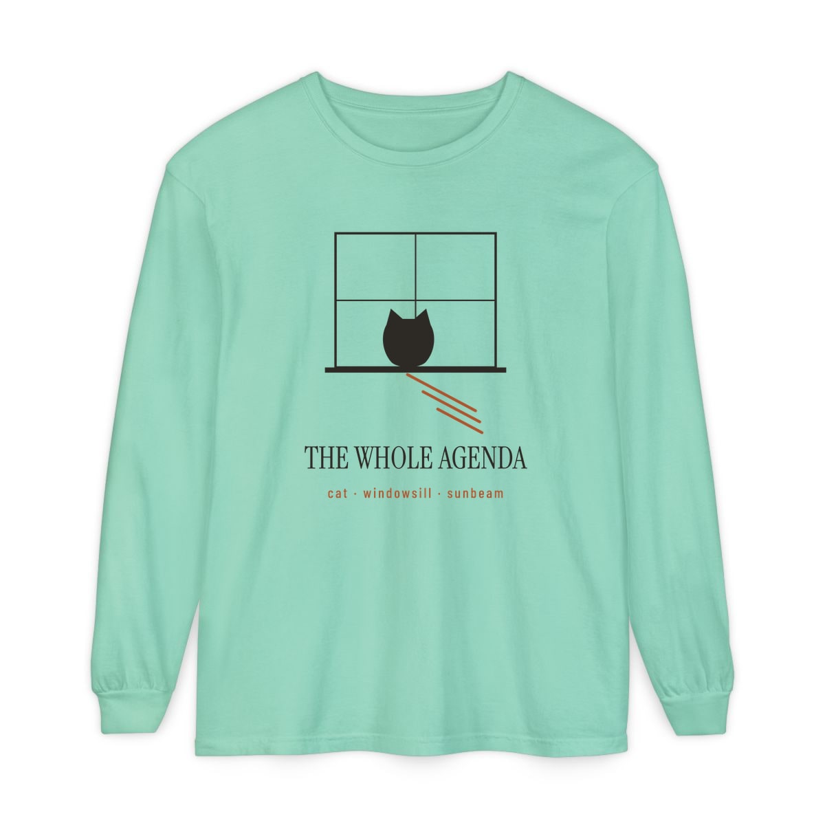 Cat, Windowsill, Sunbeam, printed on a long sleeve in Island Reef