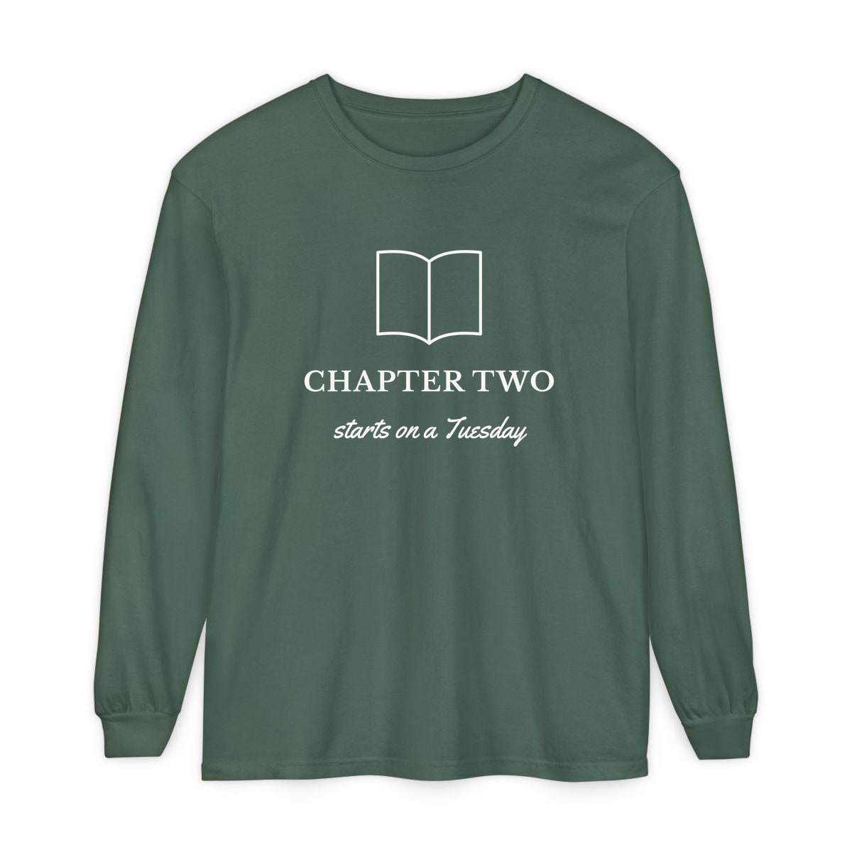 Chapter Two, printed on a long sleeve in Blue Spruce