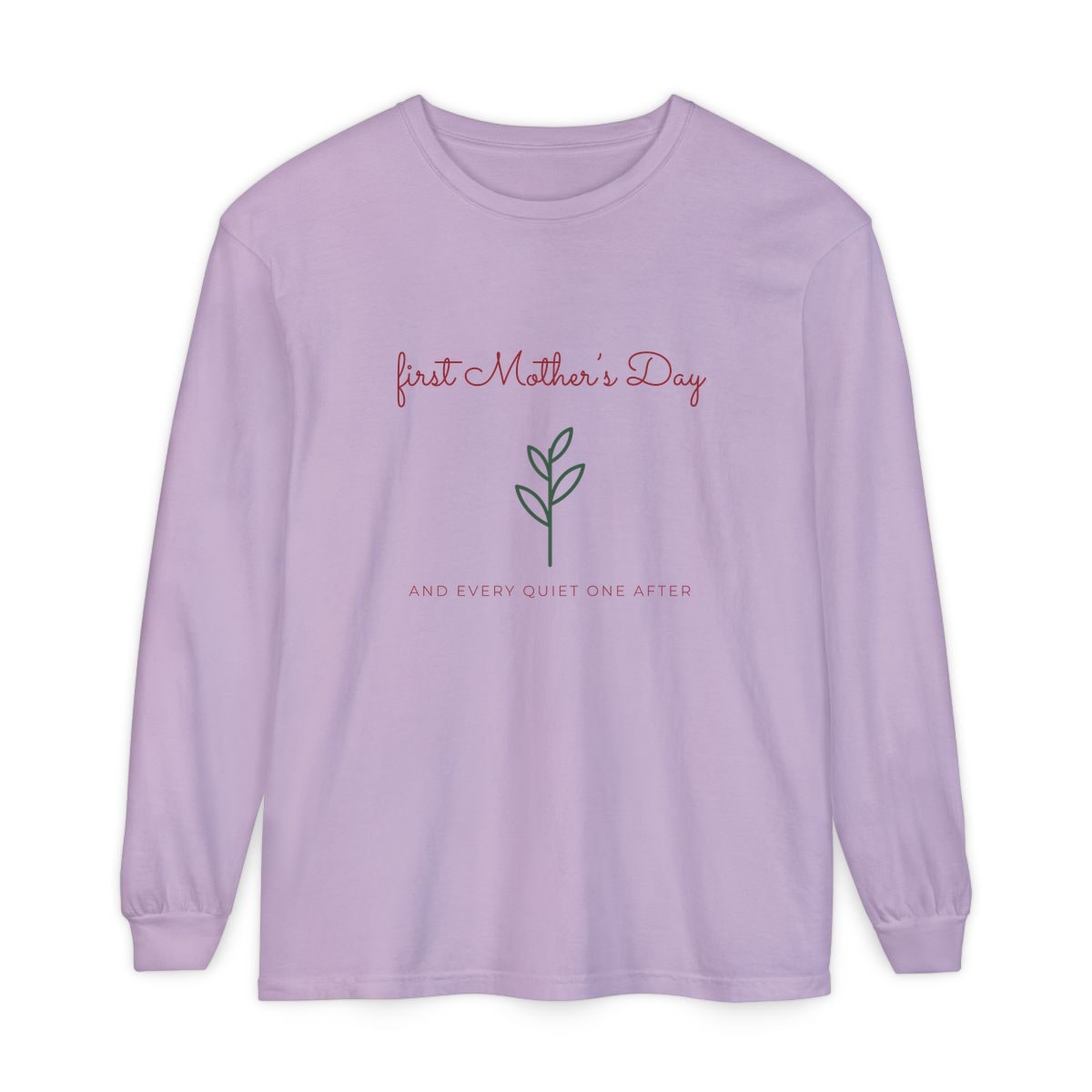 First Mother's Day Sprig, printed on a long sleeve in Orchid