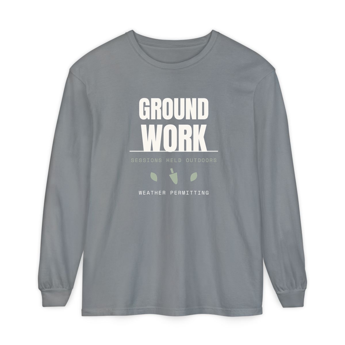 Ground Work, printed on a long sleeve in Grey