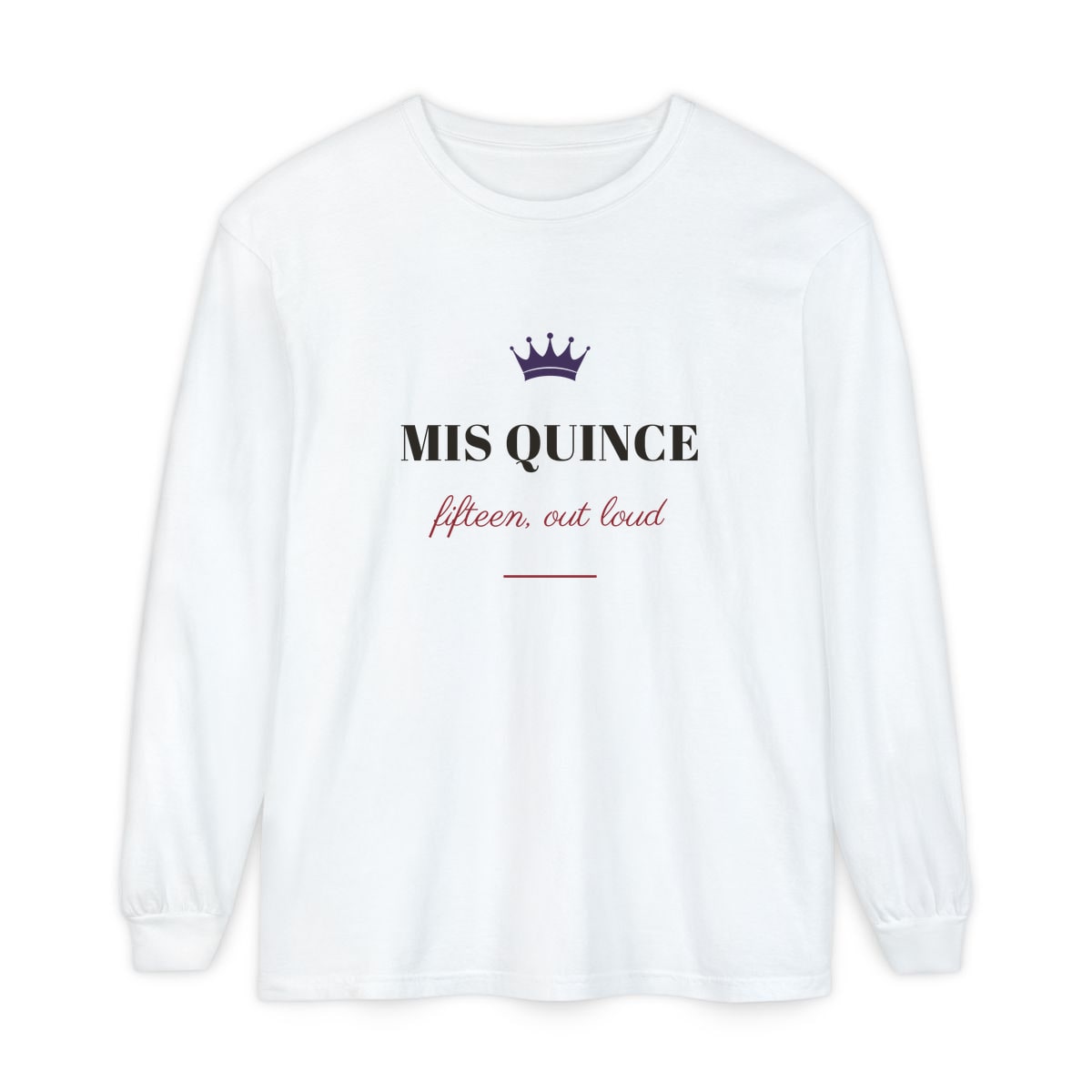 Mis Quince, printed on a long sleeve in White