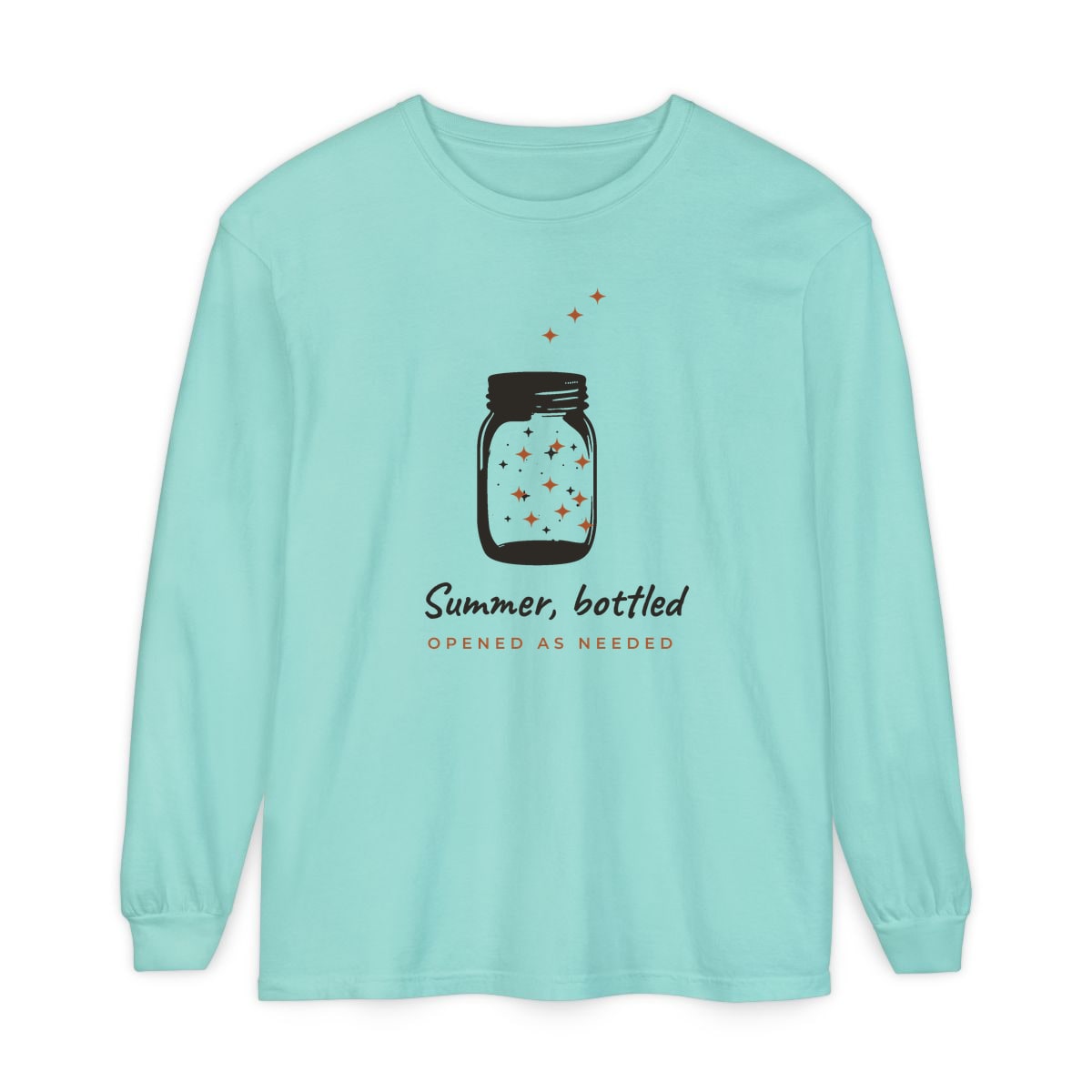 Summer, Bottled, printed on a long sleeve in Chalky Mint