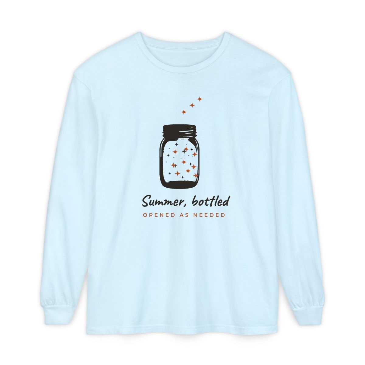 Summer, Bottled, printed on a long sleeve in Chambray