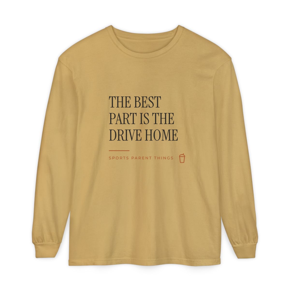 The Drive Home, printed on a long sleeve in Mustard