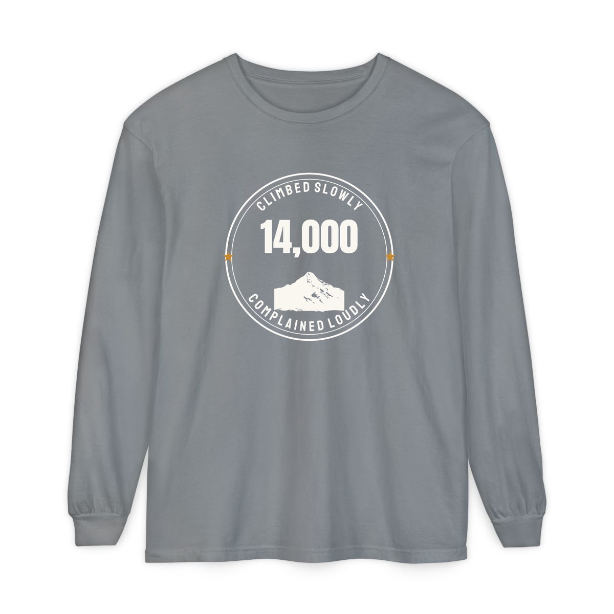 The Fourteener Club, printed on a long sleeve in Grey