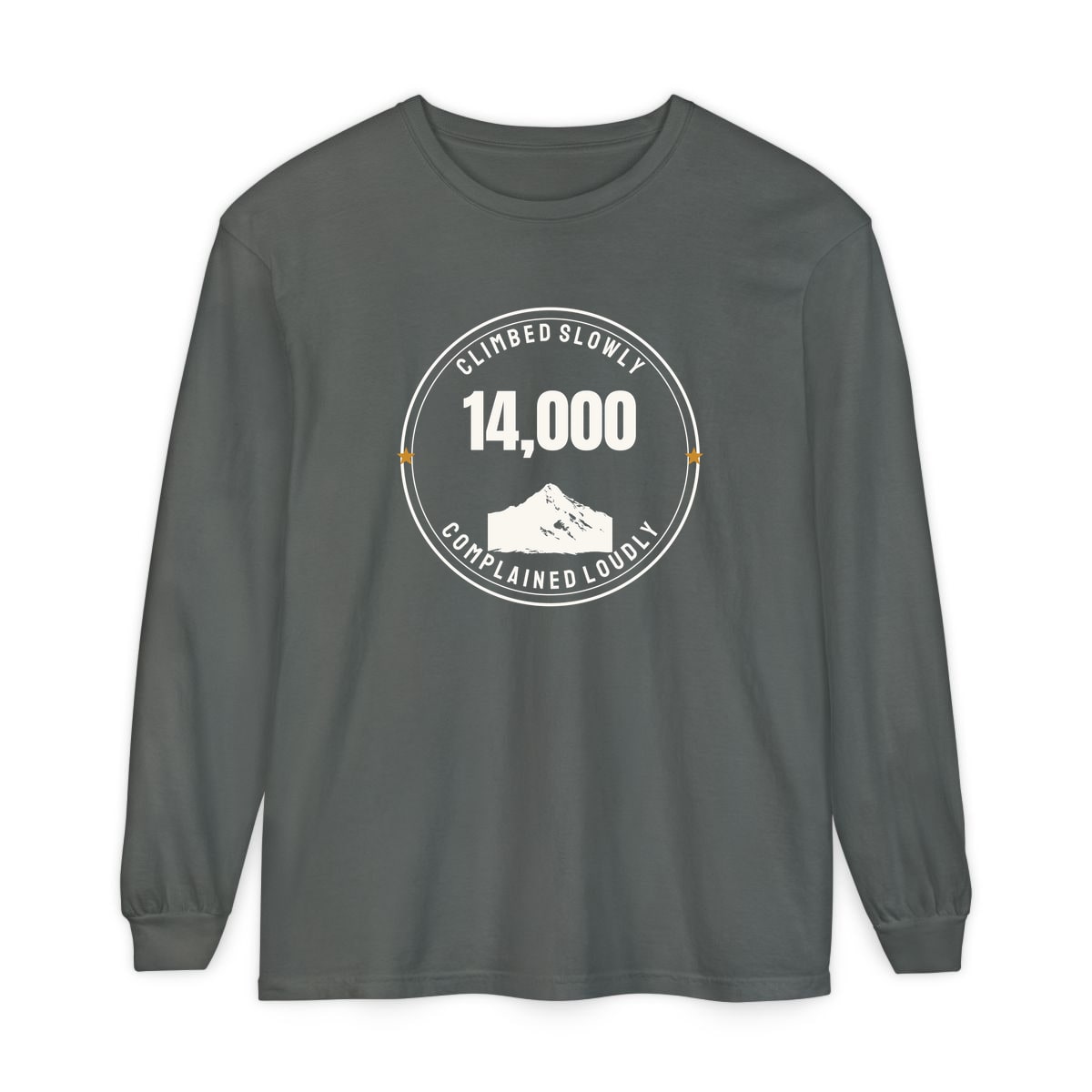 The Fourteener Club, printed on a long sleeve in Pepper