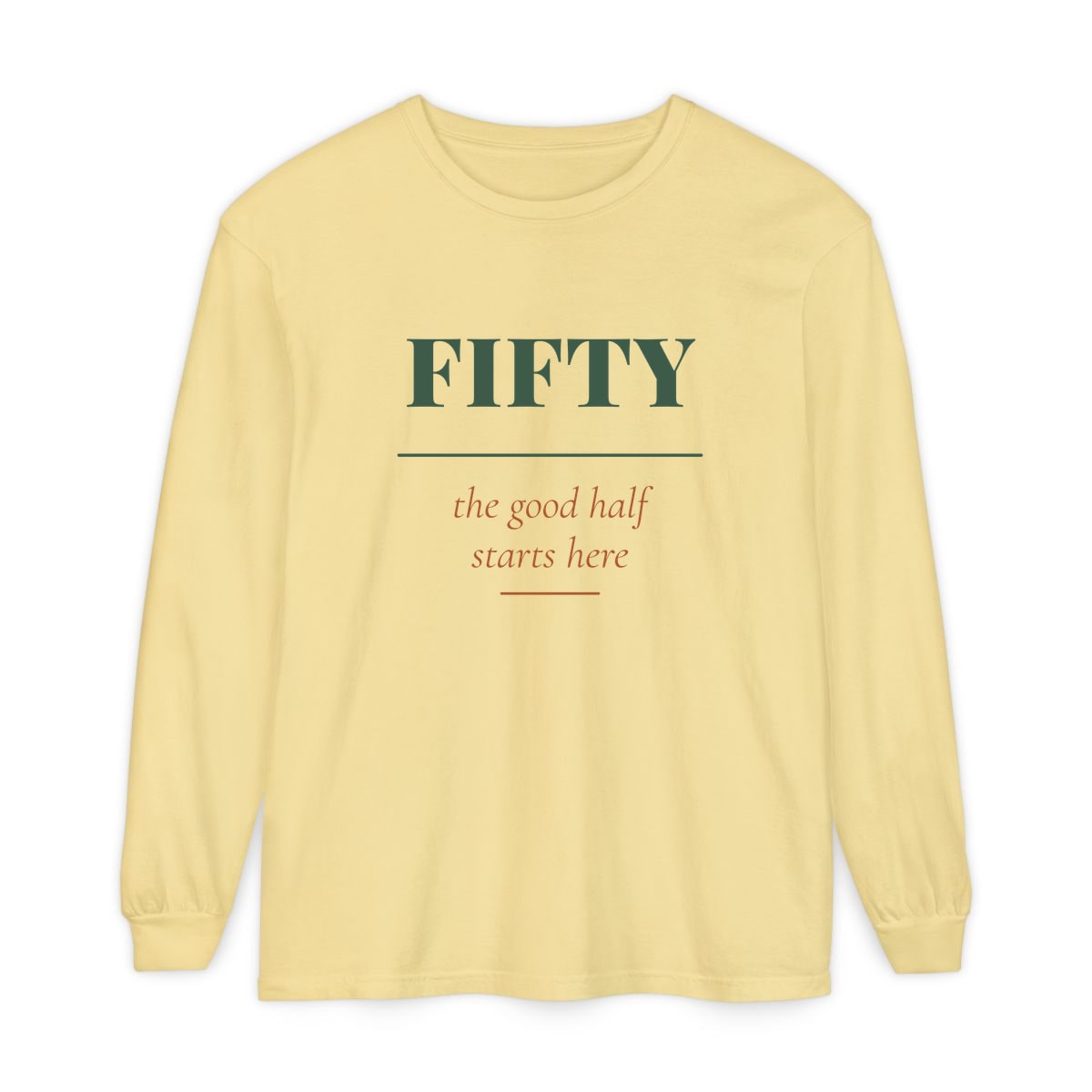 The Good Half, printed on a long sleeve in Butter