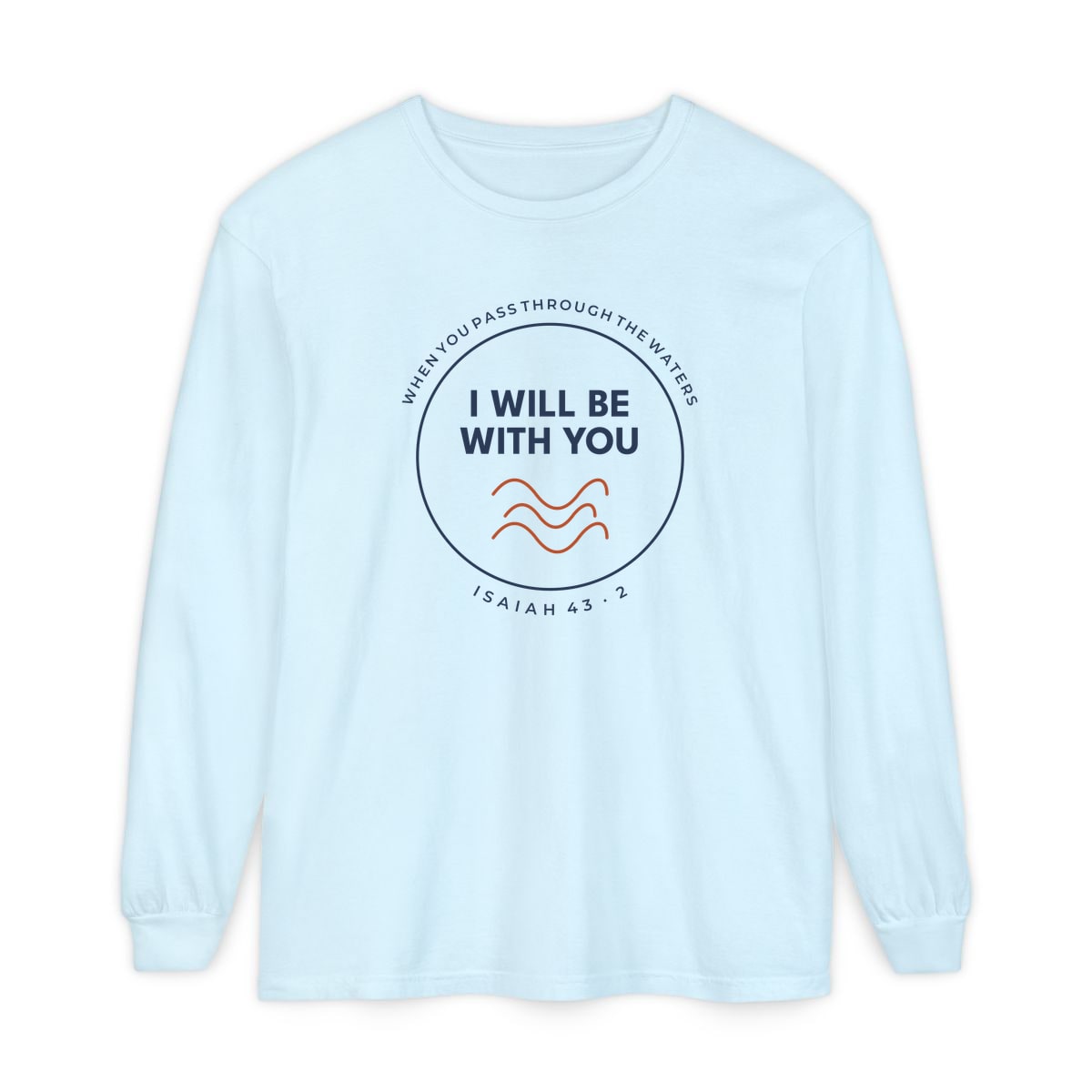 When You Pass Through, printed on a long sleeve in Chambray