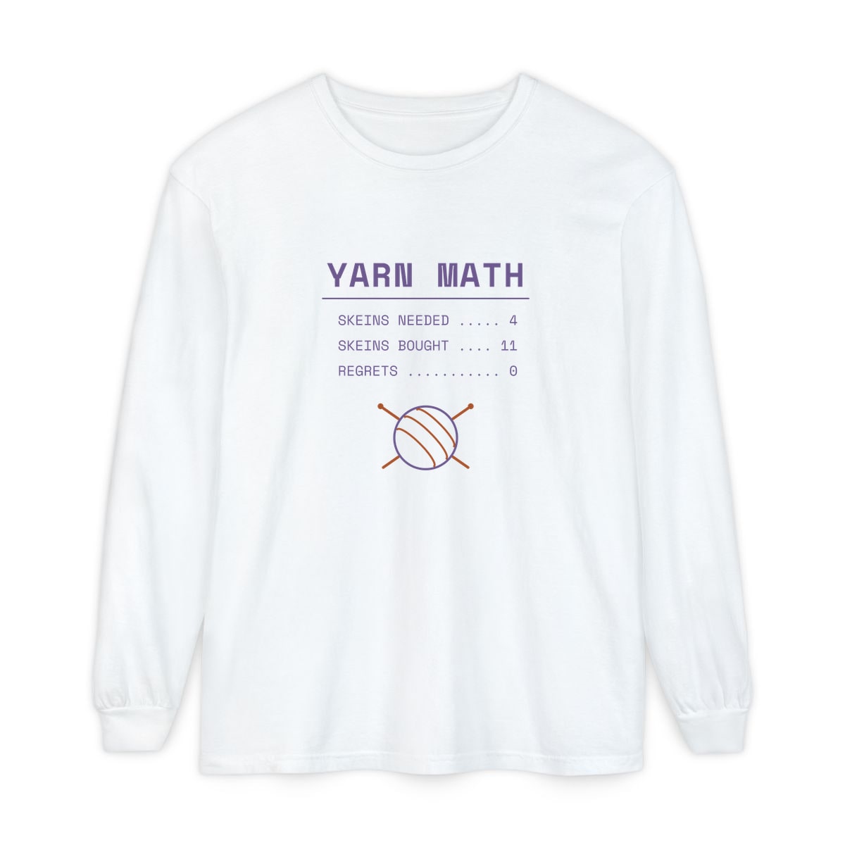 Yarn Math, printed on a long sleeve in White