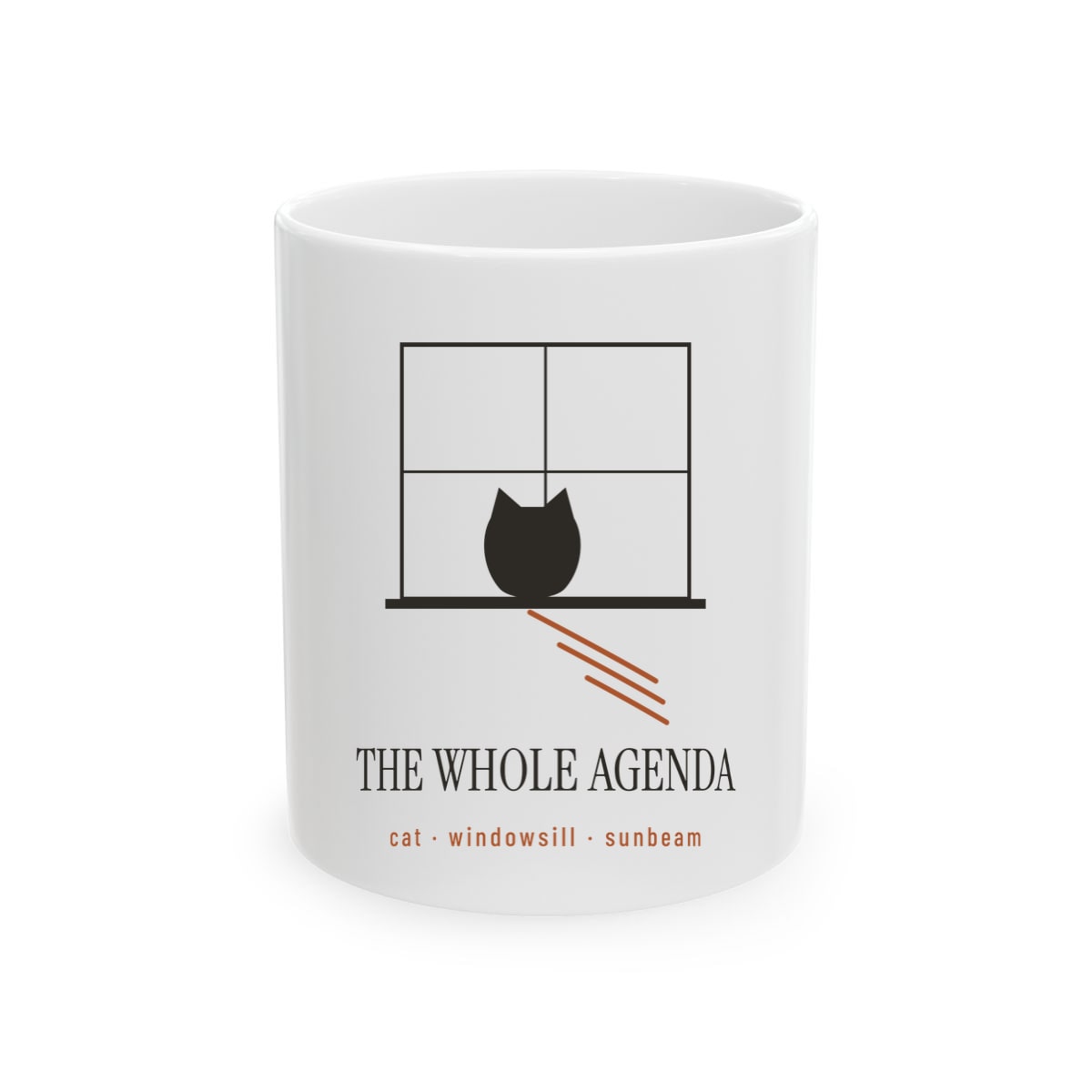 Cat, Windowsill, Sunbeam, printed on a mug in White