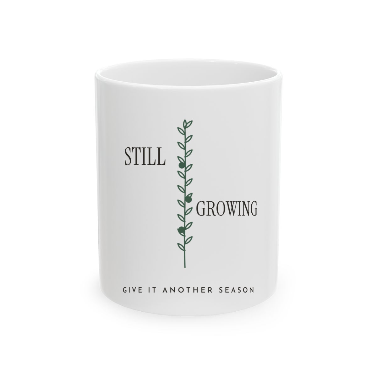 Still Growing Olive Branch, printed on a mug in White