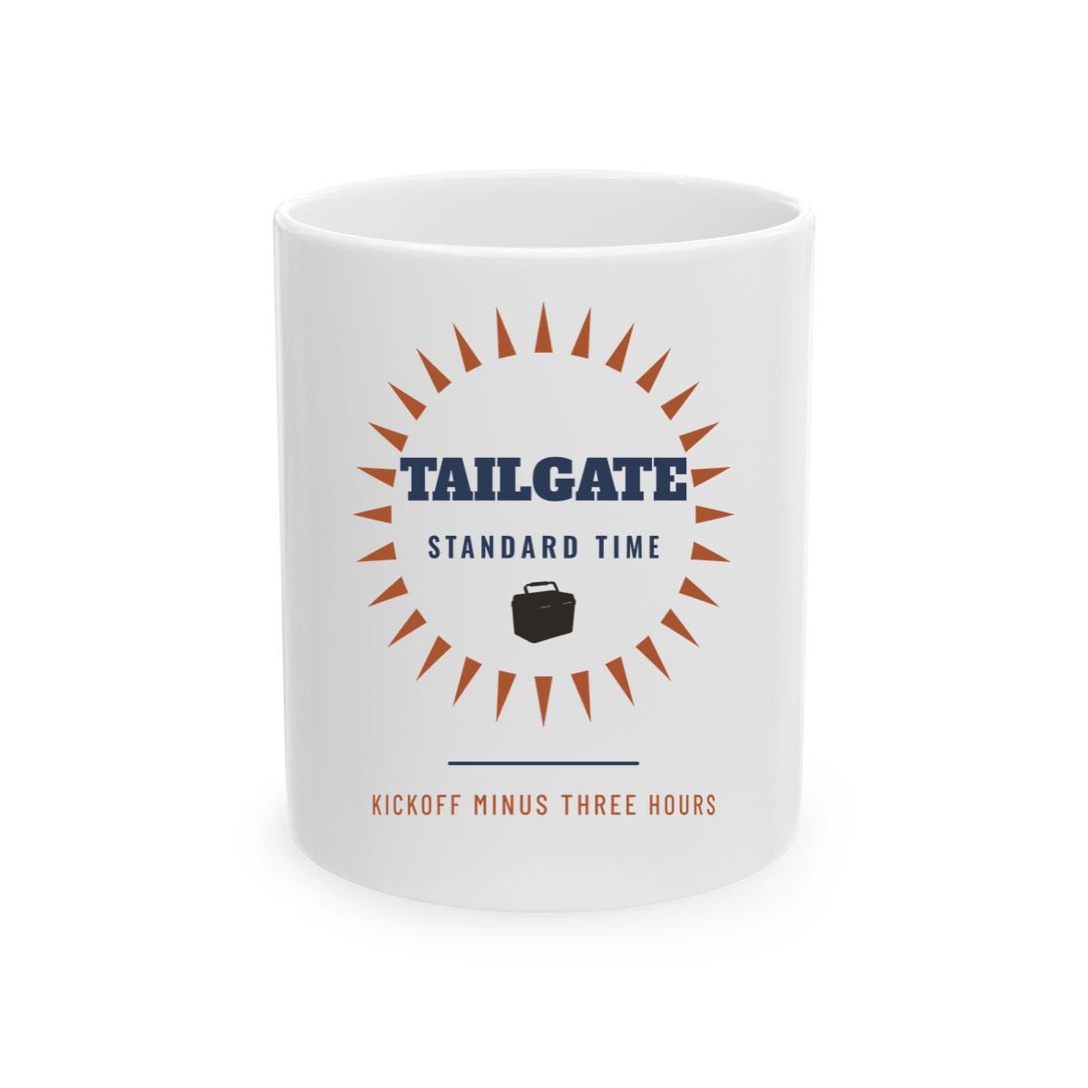 Tailgate Standard Time, printed on a mug in White
