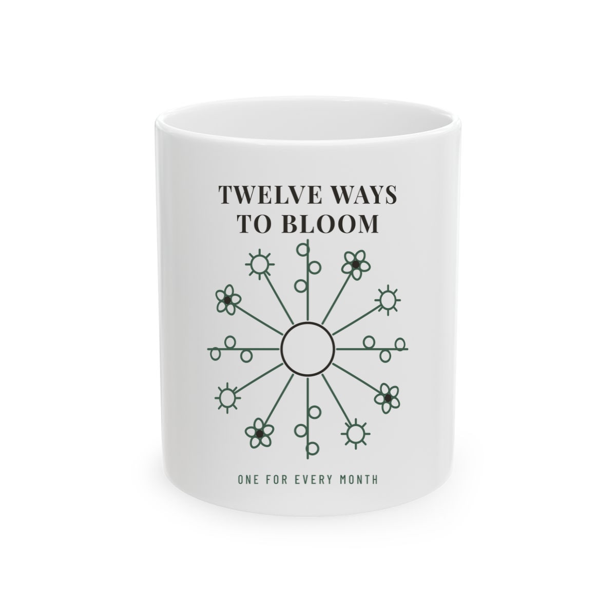 Twelve Ways To Bloom, printed on a mug in White