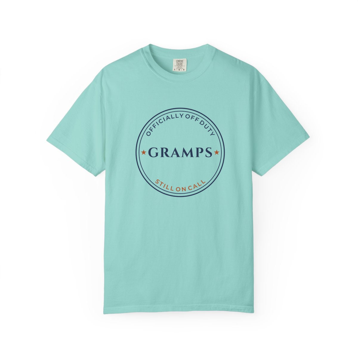 Off Duty, Still On Call, printed on a Comfort Colors garment-dyed t-shirt in Chalky Mint