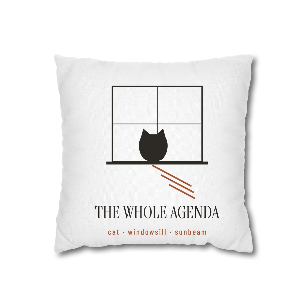Cat, Windowsill, Sunbeam, printed on a cushion cover in White
