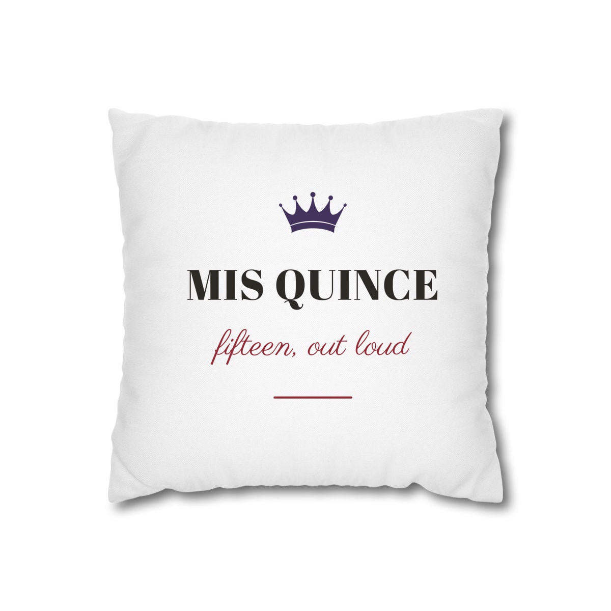 Mis Quince, printed on a cushion cover in White