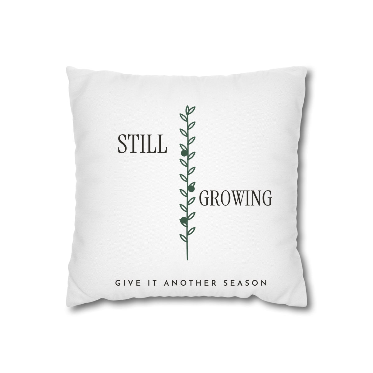 Still Growing Olive Branch, printed on a cushion cover in White