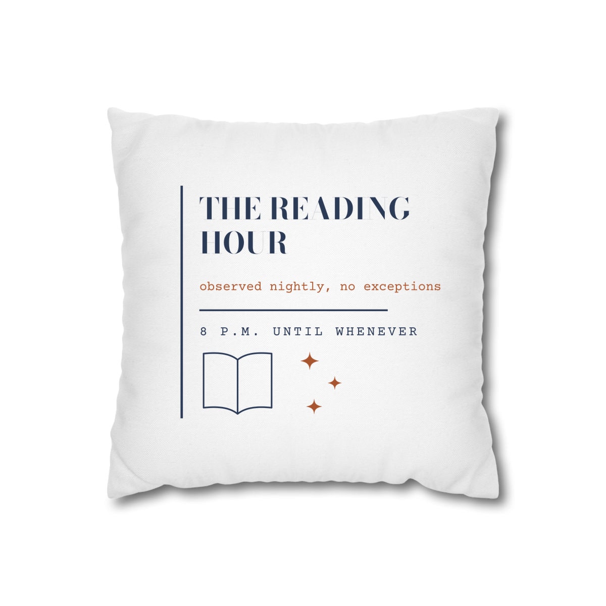 The Reading Hour, printed on a cushion cover in White